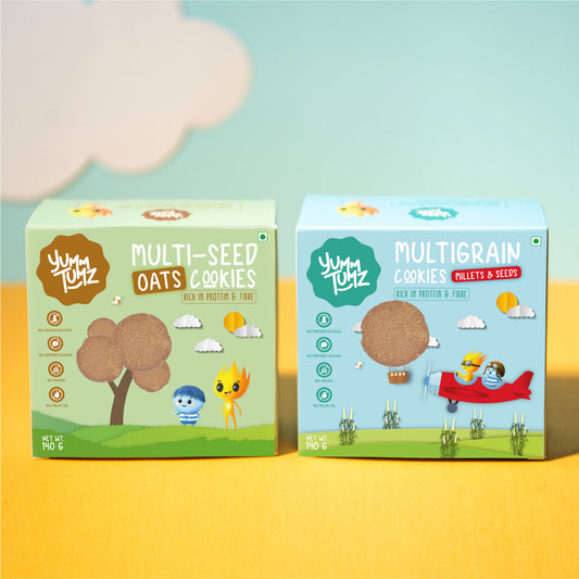 Multigrain Millets and Seeds Cookies & Multi-seed Oats Cookies | Pack of 2 | No Refined Sugar, Preservative-Free (280g)