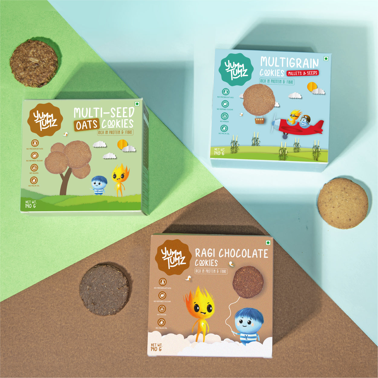 Power Packed Trio - Ragi Chocolate, Multigrain Millets and Seeds & Multi-seed Oats Cookies | Pack of 3 (420g)