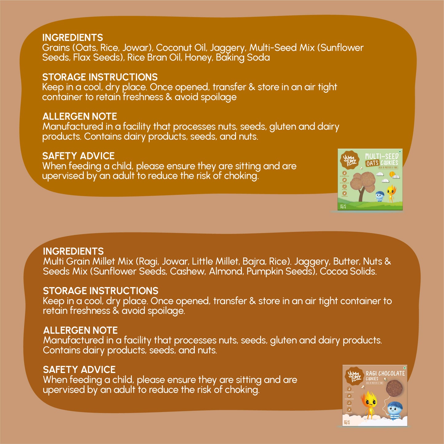 Ragi Choco & Multi-Seed Oats Cookies | Pack of 2 | No Refined Sugar, Preservative-Free (280g)