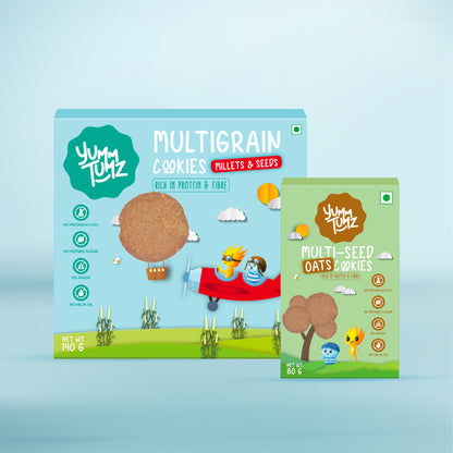 Multigrain Millets and Seeds & Multi-seed Oats Cookies | Pack of 2 | No Refined Sugar, Preservative-Free (220g)