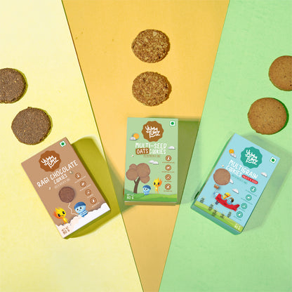 Power Packed Trio - Ragi Chocolate, Multigrain Millets and Seeds & Multi-seed Oats Cookies | Pack of 3 (240g)