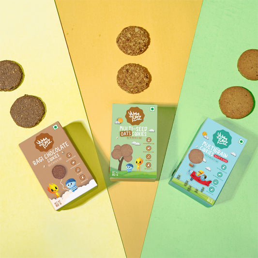 Power Packed Trio - Ragi Chocolate, Multigrain Millets and Seeds & Multi-seed Oats Cookies | Pack of 3 (240g)