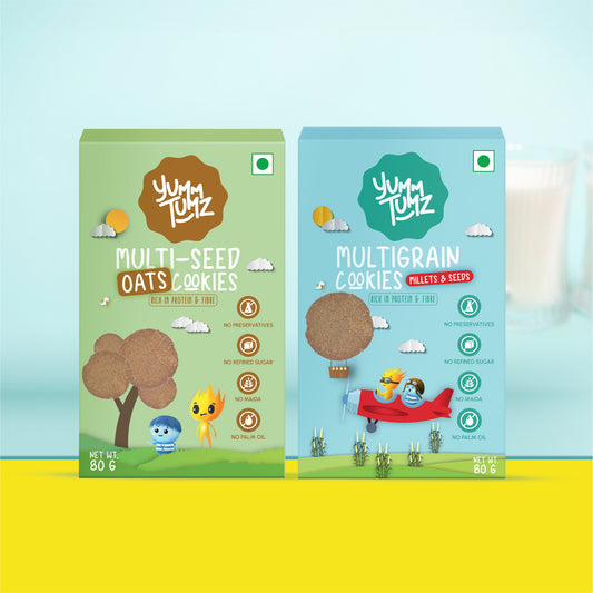 Multigrain Millets and Seeds Cookies & Multi-seed Oats Cookies | Pack of 2 | No Refined Sugar, Preservative-Free (160g)