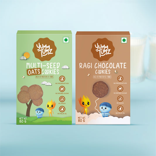 Ragi Choco & Multi-Seed Oats Cookies | Pack of 2 | No Refined Sugar, Preservative-Free (160g)